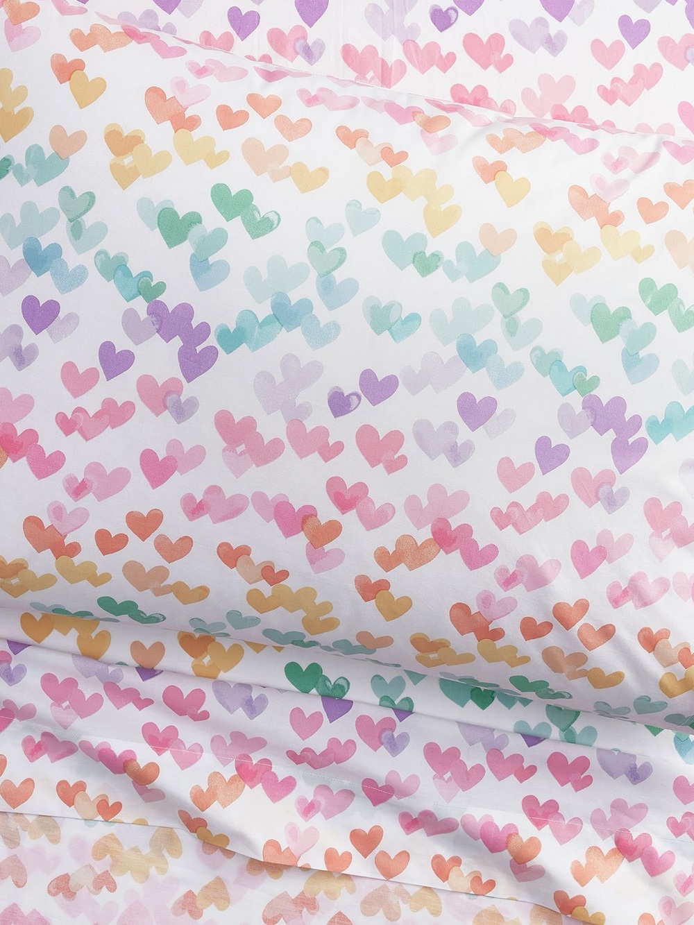 Pottery Barn Kids Queen Sheet Set Rainbow Hearts Organic Cotton 3 Piece